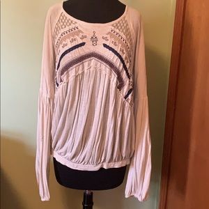 Free People Tan Embroidered Blouse